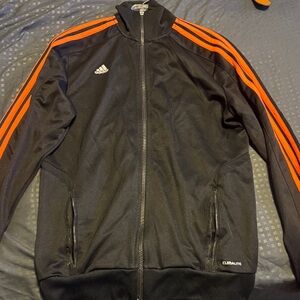 Adidas Men's Black Jacket with Orange Stripes